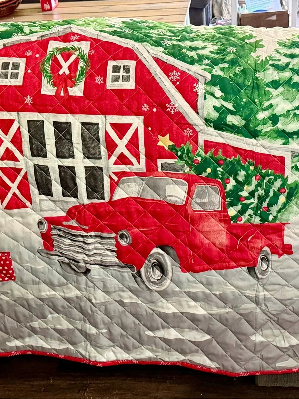 NEW Beatrice Home Fashions Christmas Red Truck Quilted Sofa Protector 75x110